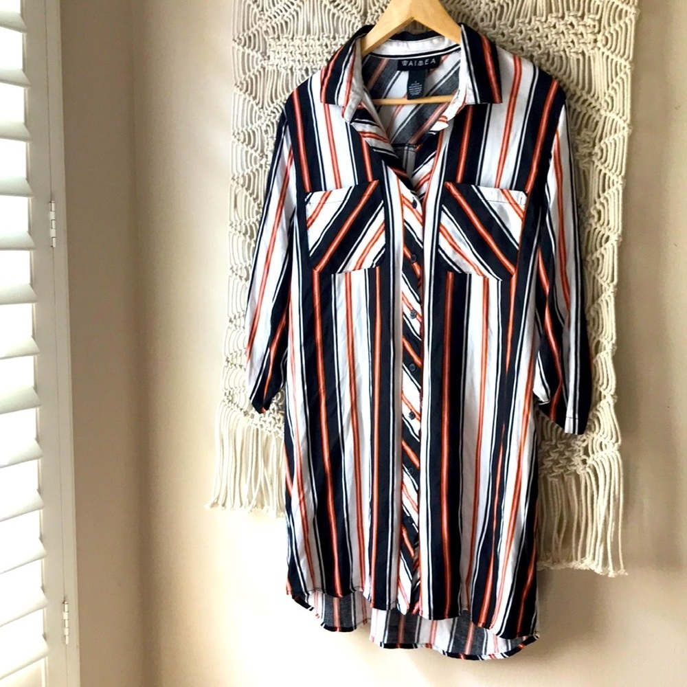 Waimea sz L stripped button down shirt dress